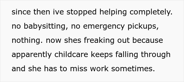 Text about stopping babysitting and sister struggling with childcare Text about stopping babysitting and sister struggling with childcare