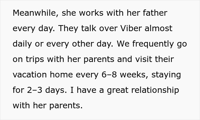 Text excerpt: "I have a great relationship with her parents." This highlights the conflict for the guy to cut off his parents.