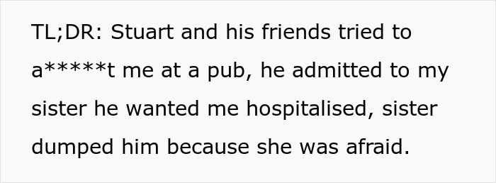 Summary of boyfriend's violent plans and sister breaking up for safety