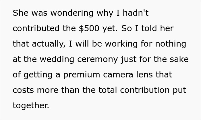 Bride Furious Sibling Refuses To Give Her $500 Wedding Gift After Agreeing To Work For Her For Free