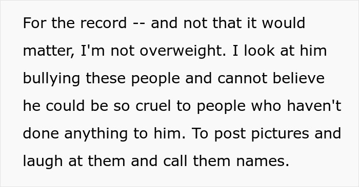 Text expressing disbelief at boyfriend's cruelty in body-shaming bullying