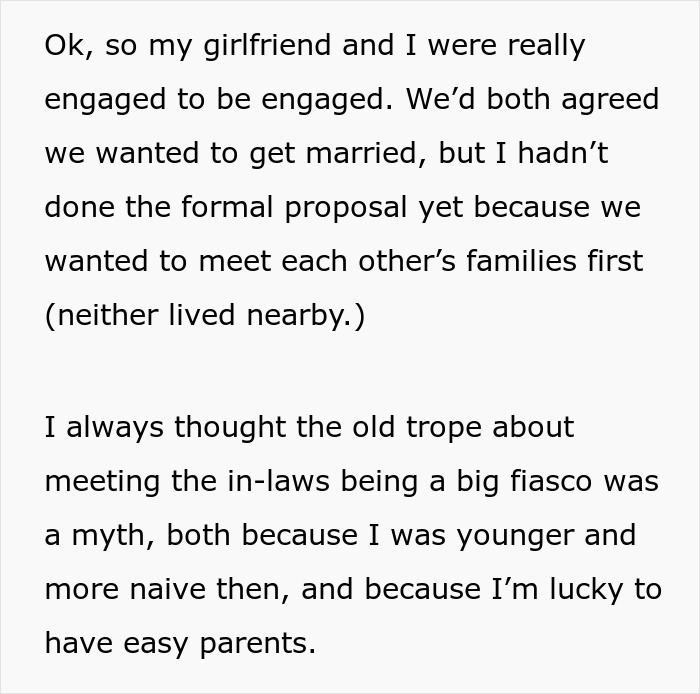 Text describing couple's intention to meet families before formal proposal Text describing couple's intention to meet families before formal proposal