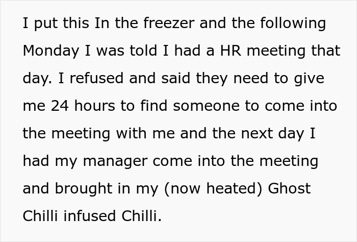 Office Food Thief Steals Ghost Pepper Chili And Runs To HR, Accidentally Speeds Up Their Own Firing Office Food Thief Steals Ghost Pepper Chili And Runs To HR, Accidentally Speeds Up Their Own Firing