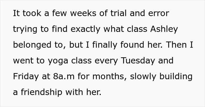 Attending yoga classes to build friendship for revenge