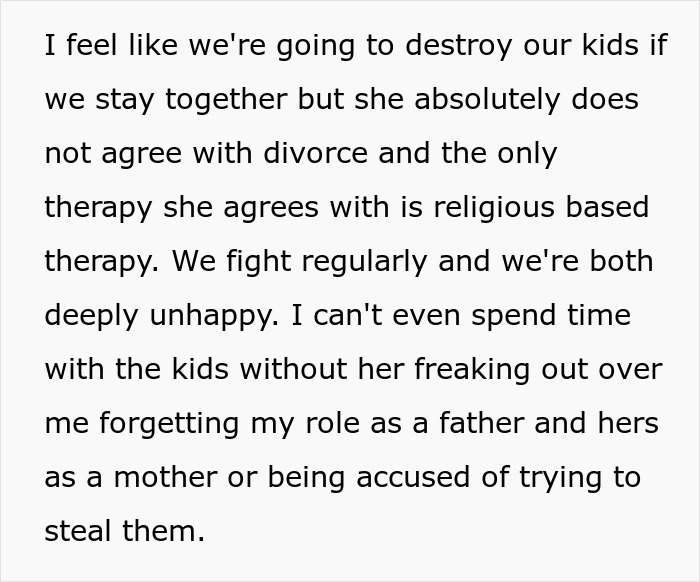 Text explaining unhappiness, fights, and divorce resistance in marriage
