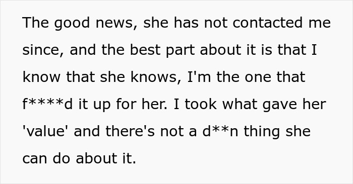 Text about not contacting mom and ruining her value in toxic family revenge