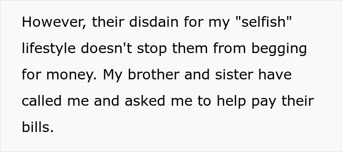 Family disdains daughter's selfish lifestyle but asks her to pay their bills Family disdains daughter's selfish lifestyle but asks her to pay their bills