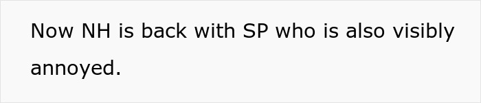 Text stating "Now NH is back with SP who is also visibly annoyed," relevant to Karen shames guy for eating meat.