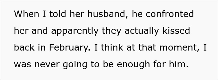Text about confrontation revealing husband's past kiss during affair