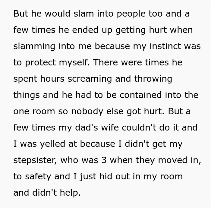 Text from a story about a 20-year-old's blended family and destroyed happiness due to a difficult household.