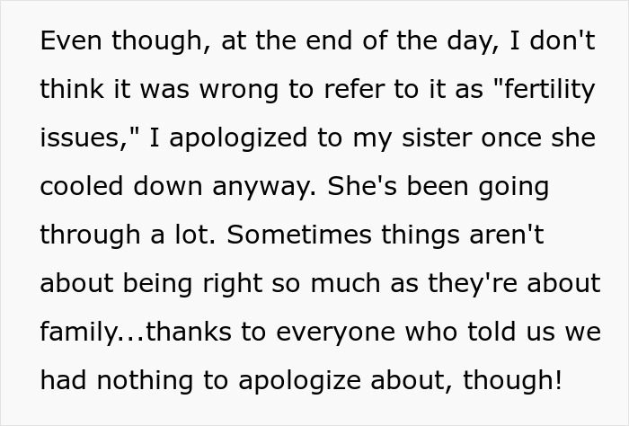 Text about apologizing to sister over fertility issues and family matters Text about apologizing to sister over fertility issues and family matters