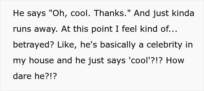 The neighbor's reaction to the funny running stalker incident, leaving the narrator feeling betrayed. The neighbor's reaction to the funny running stalker incident, leaving the narrator feeling betrayed.
