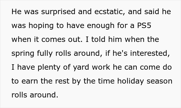 Text about a kid hoping to buy PS5 after fence damage conflict