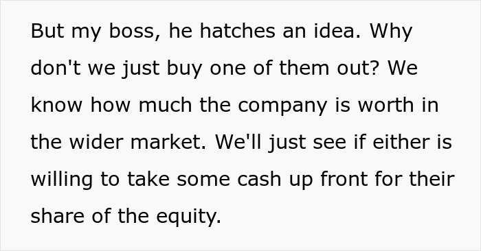 Text excerpt discussing boss's idea to buy company shares Text excerpt discussing boss's idea to buy company shares