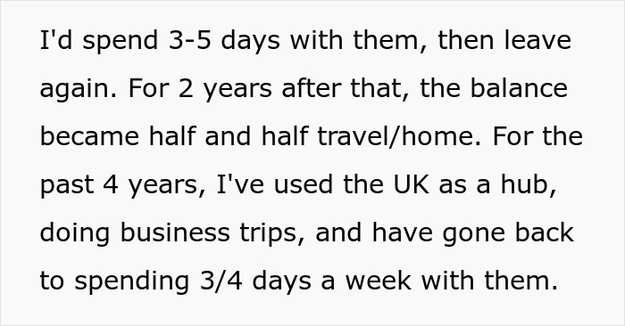 Man helping parent friend spending 3 to 5 days weekly with children despite travel