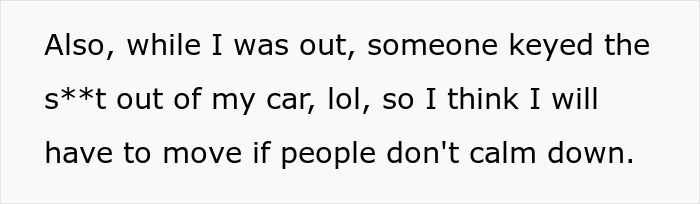 Text about car vandalism and moving due to relatives Text about car vandalism and moving due to relatives