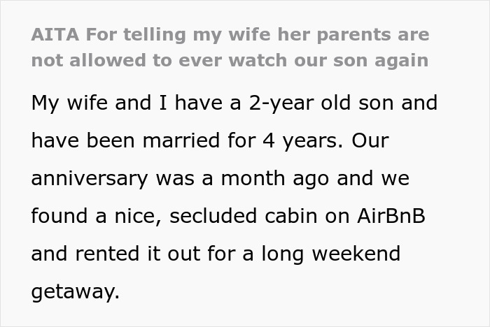 Reddit post: AITA for forbidding MIL from watching our child. This could lead to a Dad major meltdown.