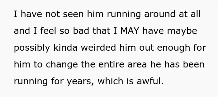 Funny text about a neighbor running away and not being seen, possibly changing his running area. Funny text about a neighbor running away and not being seen, possibly changing his running area.