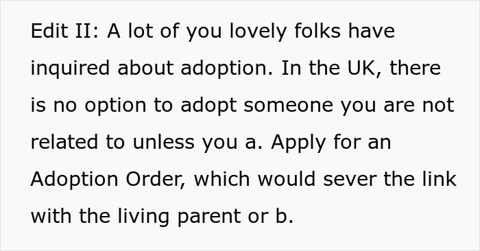 Text about UK adoption rules and Adoption Order for parent or partner