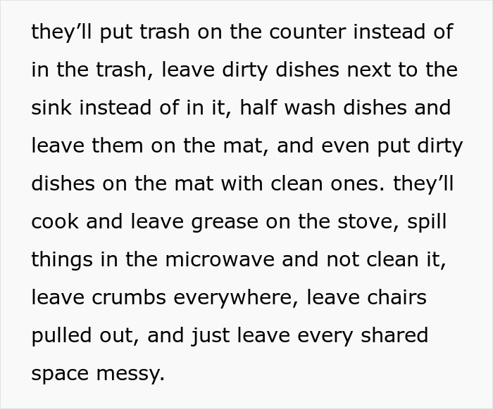 Text details the messy habits of kids, leaving trash, dirty dishes, and spills, which impacts the maid.