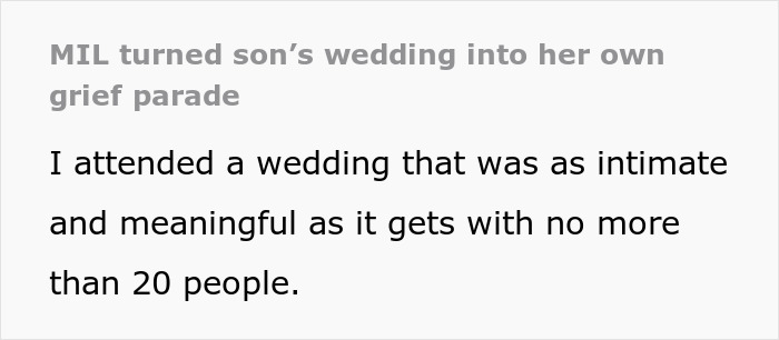 Text about a small intimate wedding with no more than 20 people
