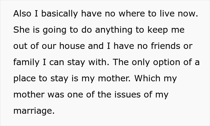 Man has nowhere to live, mother is only option despite marriage issues