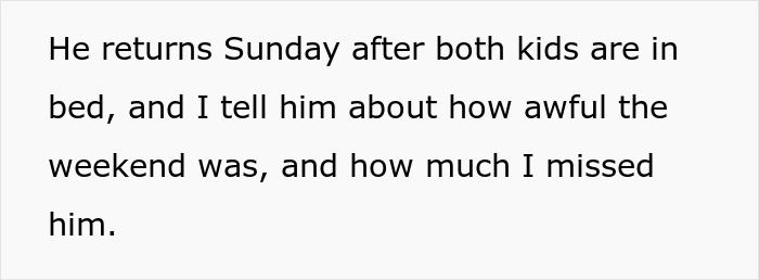 Text about husband returning after kids are in bed and wife missing him Text about husband returning after kids are in bed and wife missing him