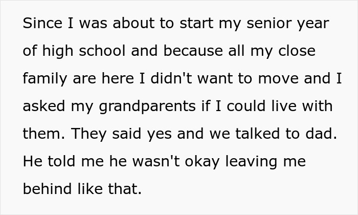 Text about choosing to stay for senior year instead of moving with family