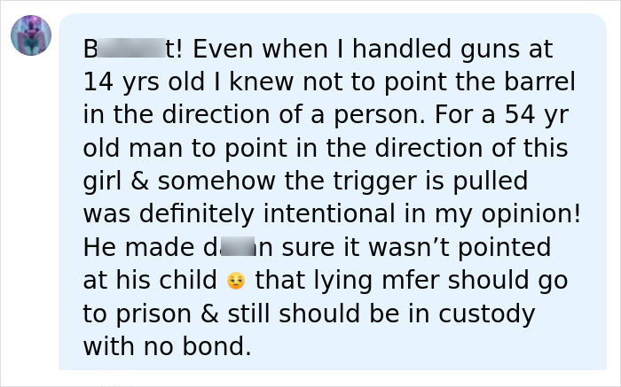 Facebook comment about intentional gun handling mistake causing injury