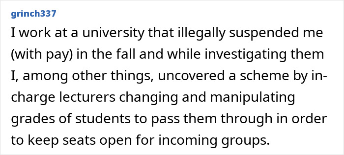 University workplace uncovering illegal grade manipulation scandal