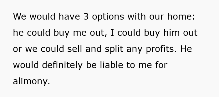 Text detailing options for home ownership and alimony liability Text detailing options for home ownership and alimony liability