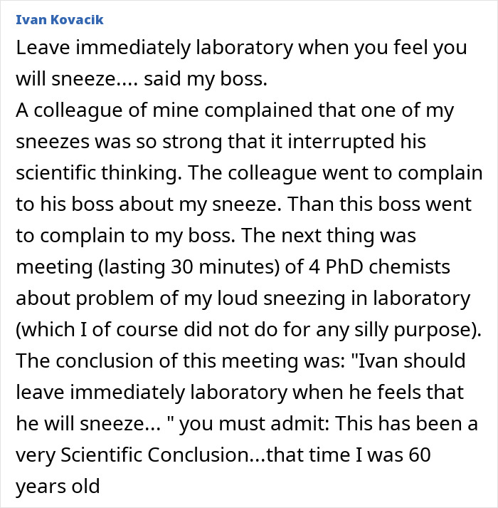 Boss arranges 30 min meeting over employee's loud sneezing, worst boss behavior recounted.