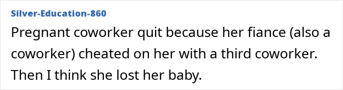 Office drama about pregnant coworker quitting after fiance cheated with coworker