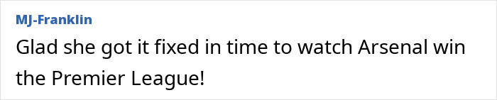 Comment appreciating Anne Hathaway's timely treatment to watch Arsenal win
