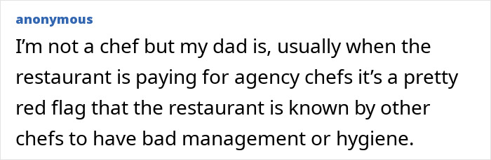 Agency chefs indicate restaurant may have poor management