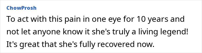 Comment highlighting Anne Hathaway's decade-long eye pain and recovery