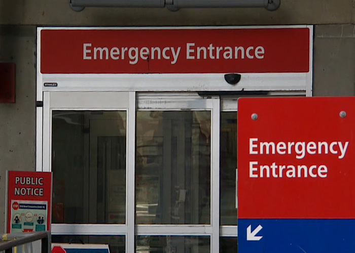 Emergency entrance signage at hospital exterior