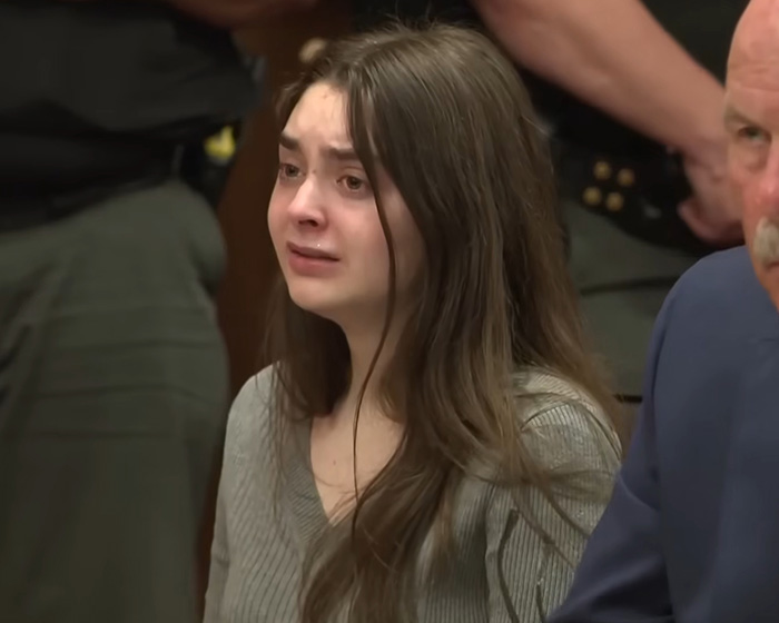 Mackenzie Shirilla crying during emotional court or hearing session