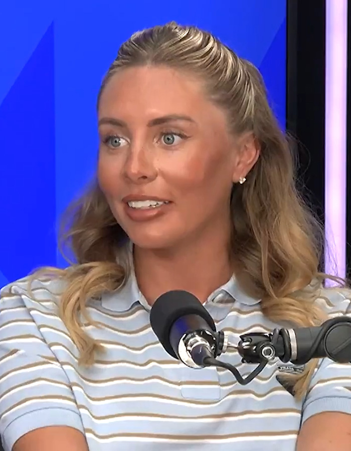 Close-up of Bonnie Blue speaking during an interview podcast