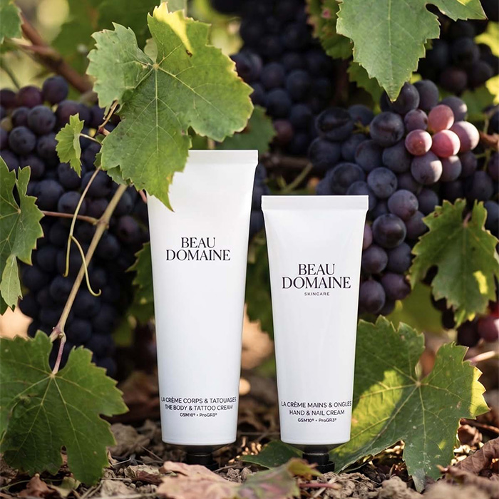 Beau Domaine private parts cream tubes among grapevines