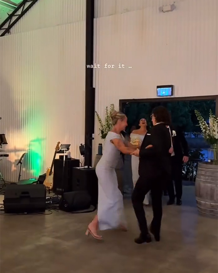 Bridesmaid starting reception dance before wedding dance wardrobe malfunction