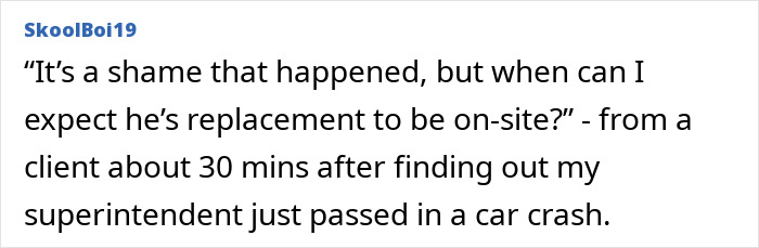 Client asking about replacement after superintendent's d***h in car crash