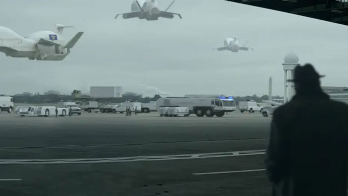 Scene from film with aircraft and silhouette related to Netflix fraud Scene from film with aircraft and silhouette related to Netflix fraud