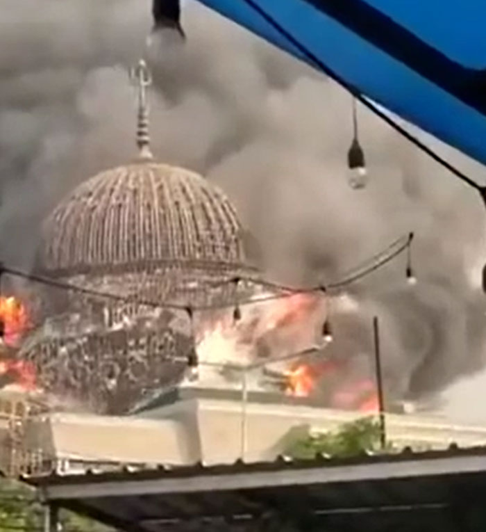 The Dome Of The Grand Mosque Of The Islamic Center In Indonesian Jakarta Collapsing
