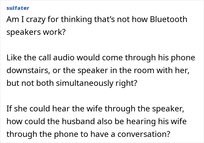 Text questioning Bluetooth speaker logic, similar to the story of Lola Young catching out her cheating lover.