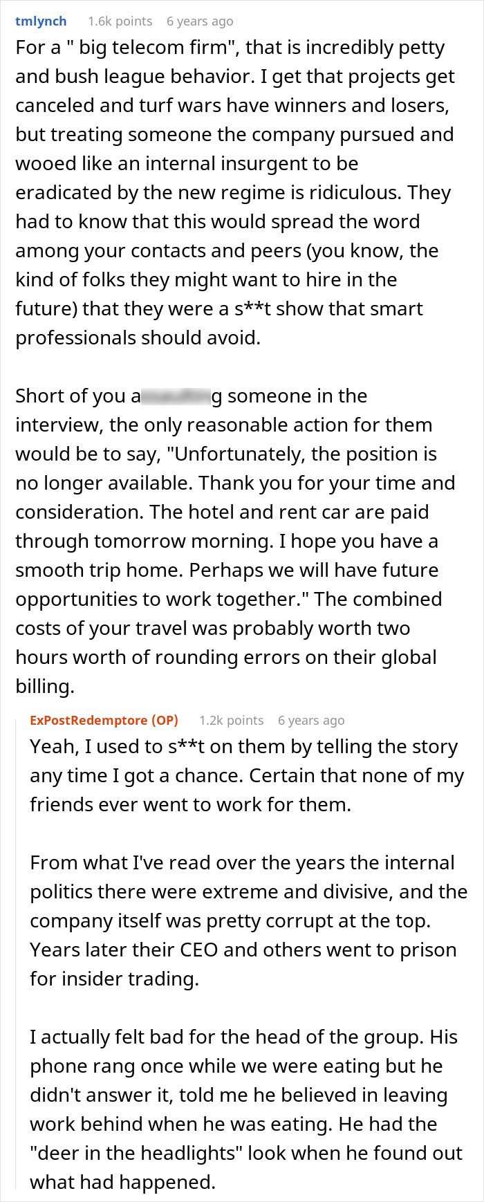 Reddit comment describing unethical behavior of telecom firm during interview Reddit comment describing unethical behavior of telecom firm during interview