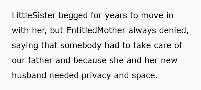 Text about youngest sister's living situation with eldest in sibling revenge story