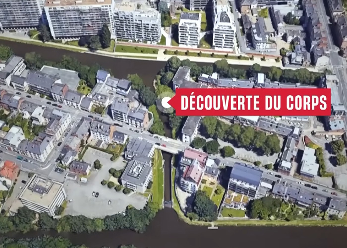 Aerial view of location marked for body discovery in France crime scene