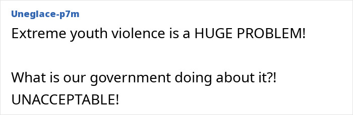 Social media post expressing concern about extreme youth violence problem