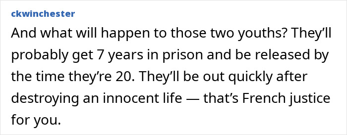 User comment criticizing French justice system for lenient youth sentences